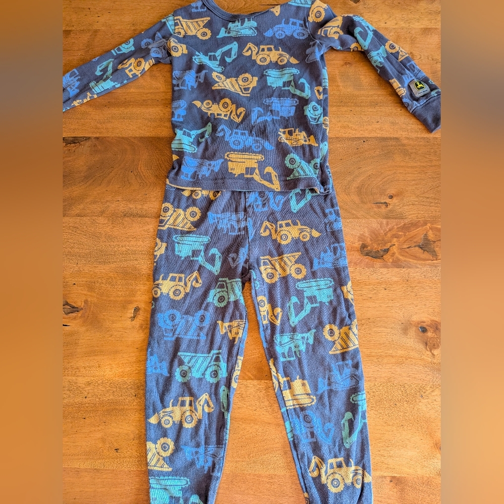 John Deere Boys Pajama Set 4T Long Sleeve And Pants Construction Theme